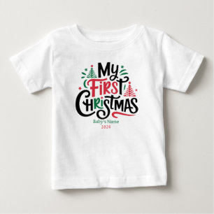 自分の初めてのクリスマス名前をカスタムする年 ベビーTシャツ