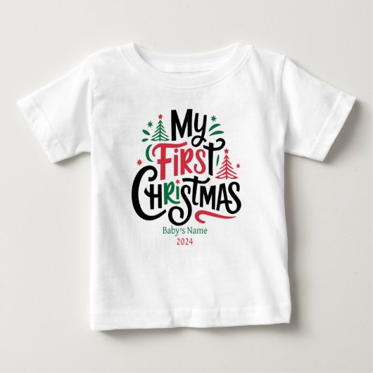 自分の初めてのクリスマス名前をカスタムする年 ベビーTシャツ (正面)