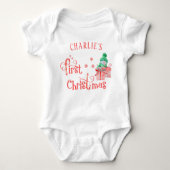 自分の初めてのクリスマス雪だるまとプレゼント ベビーボディスーツ (正面)