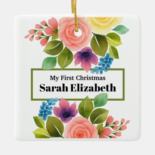 自分の初めてのクリスマス鮮やかフローラ セラミックオーナメント (正面)
