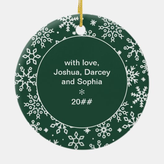 自分の初めてのクリスマス |フォトグリーンスノーフレーク セラミックオーナメント (裏面)