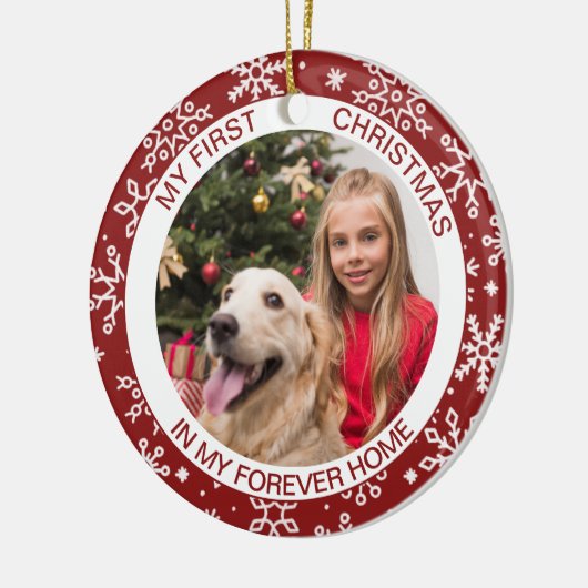 自分の初めてのクリスマス |フォトレッドスノーフレークセラミック セラミックオーナメント (左)