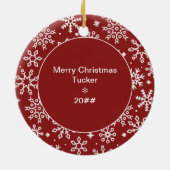 自分の初めてのクリスマス |フォトレッドスノーフレークセラミック セラミックオーナメント (裏面)