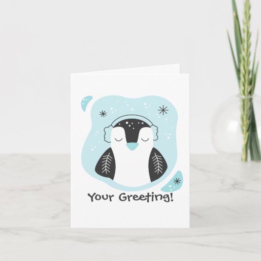 自分の可愛いペンギンを作るブルークリスマス シーズンカード (正面)