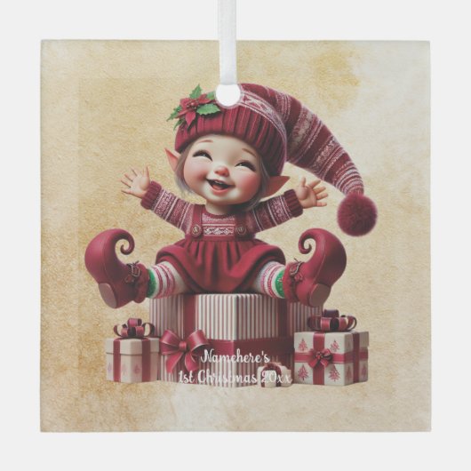 自分の可愛いヴィンテージのクリスマス格言を作成 ガラスオーナメント (正面)