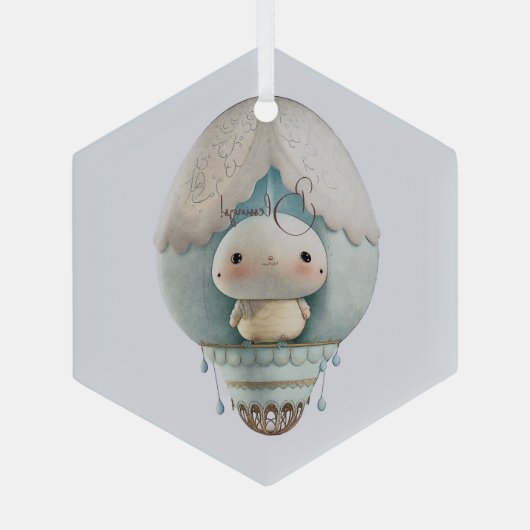 自分の可愛い熱気球の鳥の乗り物を作成 ガラスオーナメント (裏面)