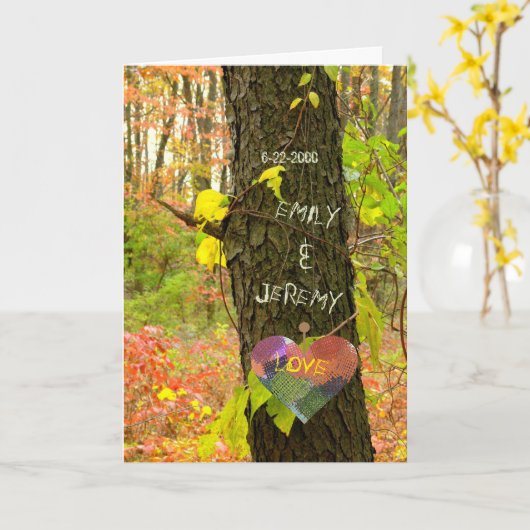 自分の名前と記念日を刻んだ木 カード (黄色い花)