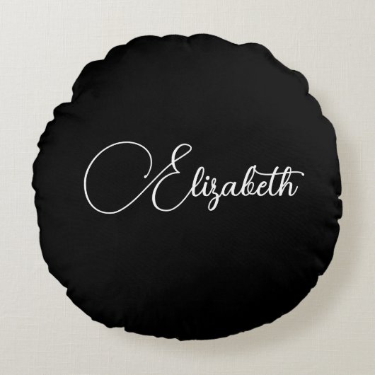 自分の名前またはワードブラックとホワイトのタイポグラフィ ラウンドクッション (正面)