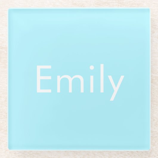 自分の名前または単語 |ソフトスカイブルー ガラスコースター (正面)