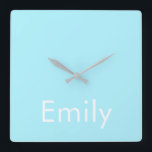 自分の名前または単語 |ソフトスカイブルー スクエア壁時計<br><div class="desc">自分の名前または単語のカスタム印刷。</div>