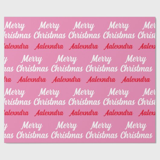 自分の名前を作成するピンクのクリスマス ラッピングペーパー (フラット)
