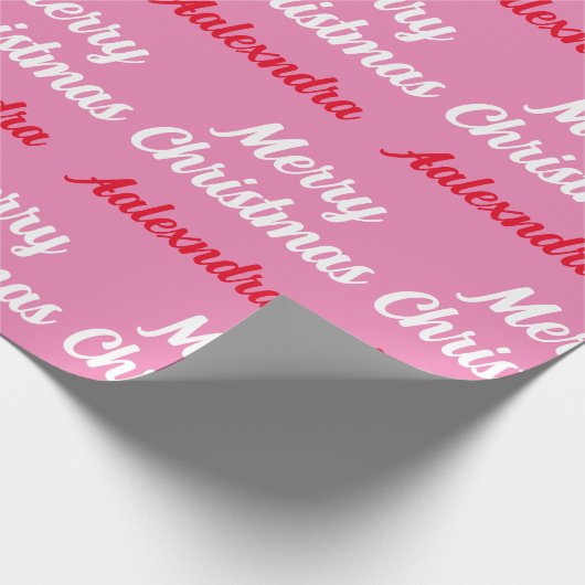 自分の名前を作成するピンクのクリスマス ラッピングペーパー (角)