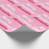 自分の名前を作成するピンクのクリスマス ラッピングペーパー (角)