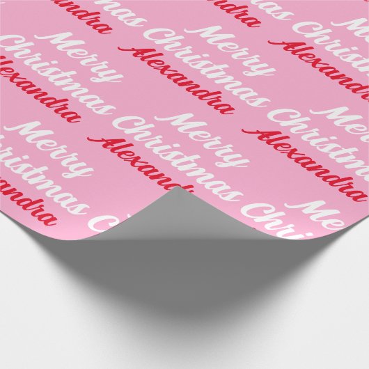 自分の名前を作成するピンクのクリスマス ラッピングペーパー (角)