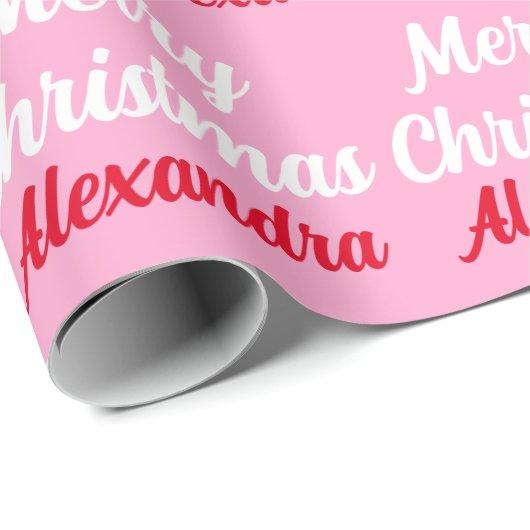 自分の名前を作成するピンクのクリスマス ラッピングペーパー (ロールコーナー)