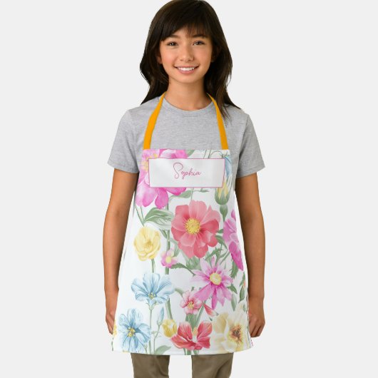 自分の名前を作成する花のプリントエプロン子供へ エプロン (インサイチュ)