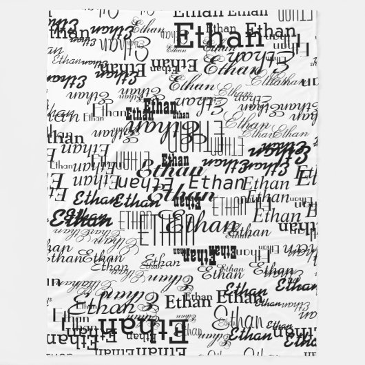 自分の名前を白黒で作成 フリースブランケット (正面)