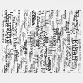 自分の名前を白黒で作成 フリースブランケット (正面(横))