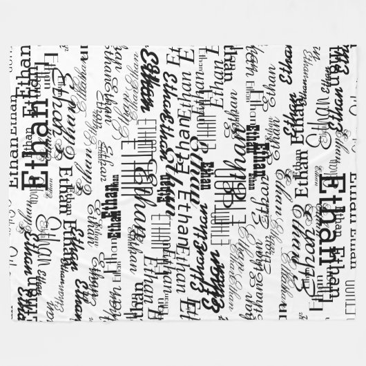 自分の名前を白黒で作成 フリースブランケット (正面(横))