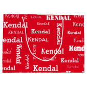 自分の名前を追加赤と白カスタム ラージペーパーバッグ (裏面)