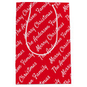 自分の名前パターンファミリークリスマスの作成 ミディアムペーパーバッグ (正面)