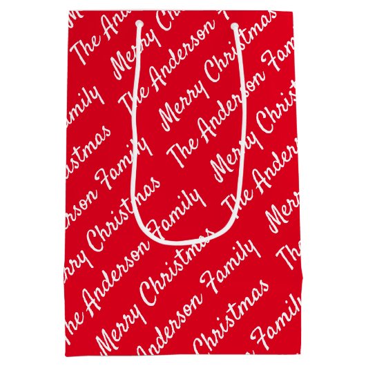 自分の名前パターンファミリークリスマスの作成 ミディアムペーパーバッグ (裏面)