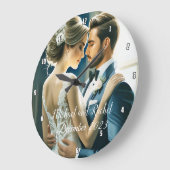 自分の名前パーソナライズされたの写結婚真を作成 ラージ壁時計 (傾斜)