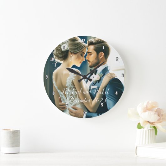 自分の名前パーソナライズされたの写結婚真を作成 ラージ壁時計 (ホーム)