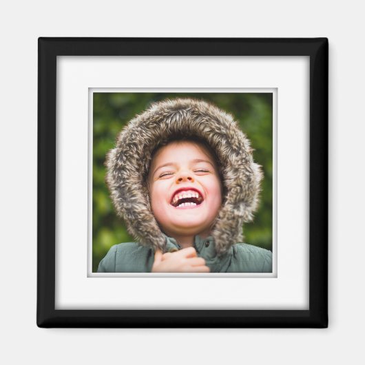 自分の四角い写真額付き黒いインレイ冷蔵庫 マグネット (正面)