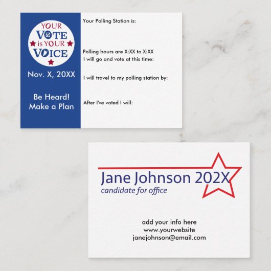 自分の声が投票の投票のリマインダー 名刺 (正面/裏面)
