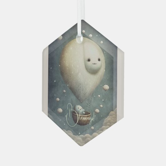 自分の夢のような熱気球のライドを作成する ガラスオーナメント (正面左)
