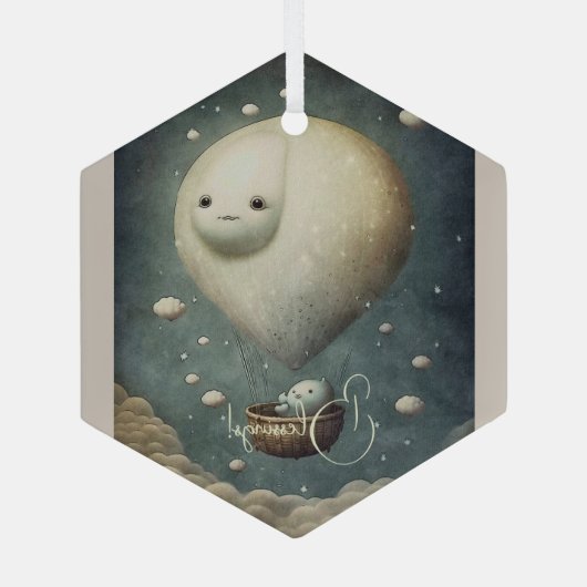 自分の夢のような熱気球のライドを作成する ガラスオーナメント (裏面)