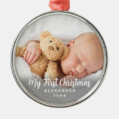 自分の大切初めてのクリスマス子供写真名 メタルオーナメント (正面)
