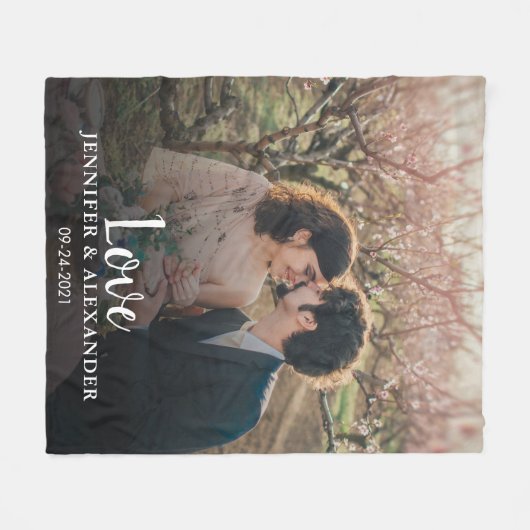 自分の婚約コンプ結婚ルの写真を作成 フリースブランケット (正面(横))