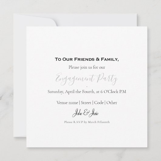 自分の婚約写真の告知パーティーカード 案内状 (裏面)