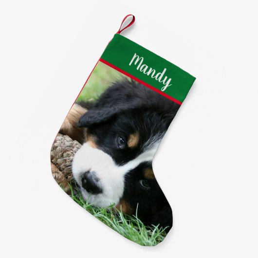 自分の完全な写真犬のクリスマスを作成 スモールクリスマスストッキング (正面 (吊り時))