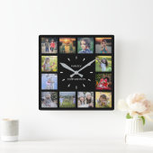 自分の家族のコラージュのモノグラム名を作成する スクエア壁時計 (ホーム)