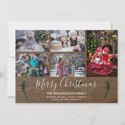 自分の家族のコラージュ素朴な木のクリスマスを作る シーズンカード (正面)