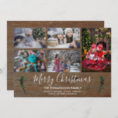 自分の家族のコラージュ素朴な木のクリスマスを作る シーズンカード (正面/裏面)