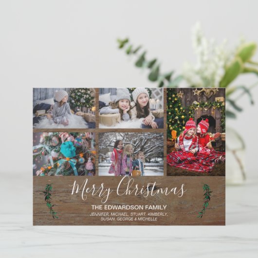 自分の家族のコラージュ素朴な木のクリスマスを作る シーズンカード (スタンド正面)