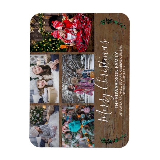 自分の家族のコラージュ素朴な木のクリスマスを作る マグネット (縦)