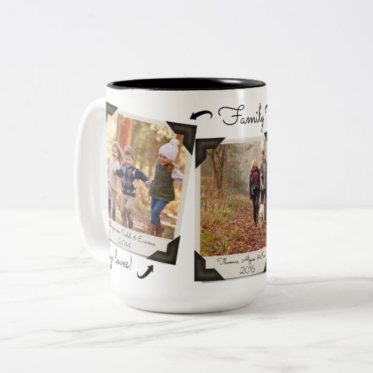 自分の家族のフォトアルバムを完全にパーソナライズされた ツートーンマグカップ (正面左)