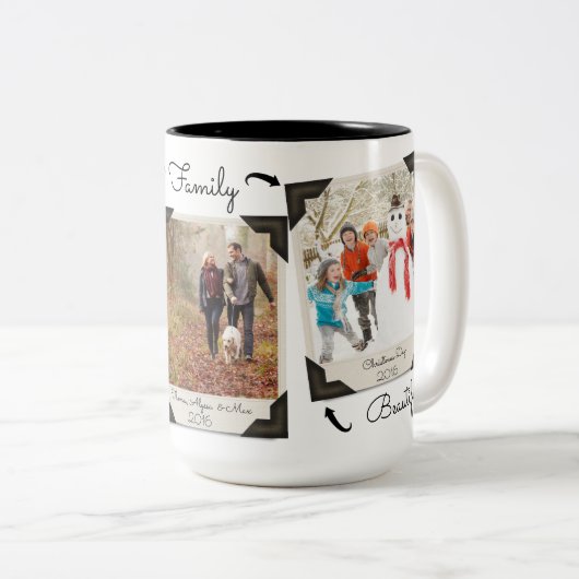 自分の家族のフォトアルバムを完全にパーソナライズされた ツートーンマグカップ (正面右)
