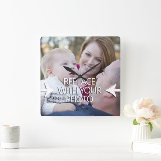 自分の家族のフォトクロックを作成する スクエア壁時計 (ホーム)