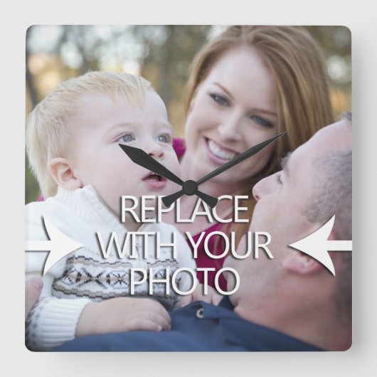 自分の家族のフォトクロックを作成する スクエア壁時計 (正面)