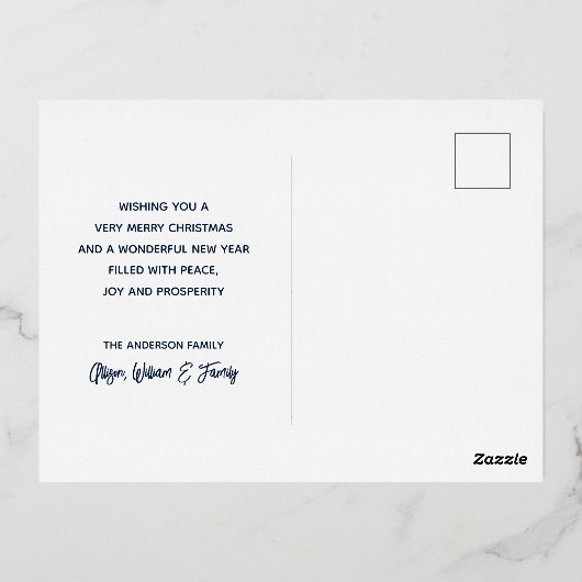 自分の家族の写真のエレガントクリスマスを作成 箔シーズンポストカード (裏面)