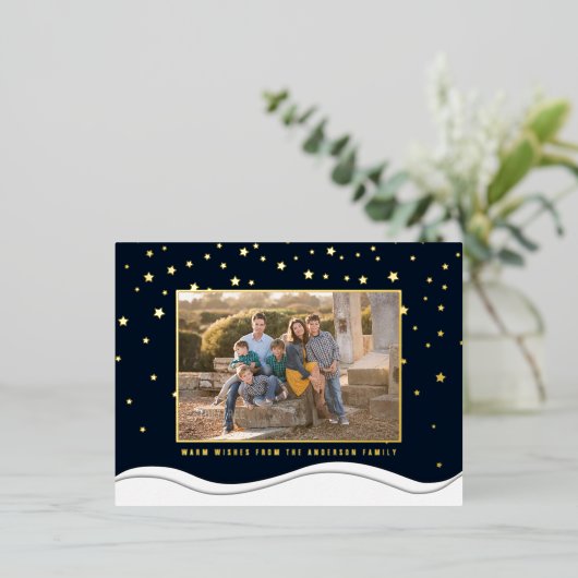 自分の家族の写真のエレガントクリスマスを作成 箔シーズンポストカード (立ち正面)