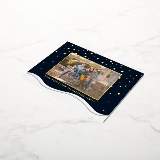 自分の家族の写真のエレガントクリスマスを作成 箔シーズンポストカード (回転した状態)