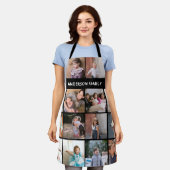 自分の家族の写真のコラージュと名前を黒にする エプロン (着用した状態)