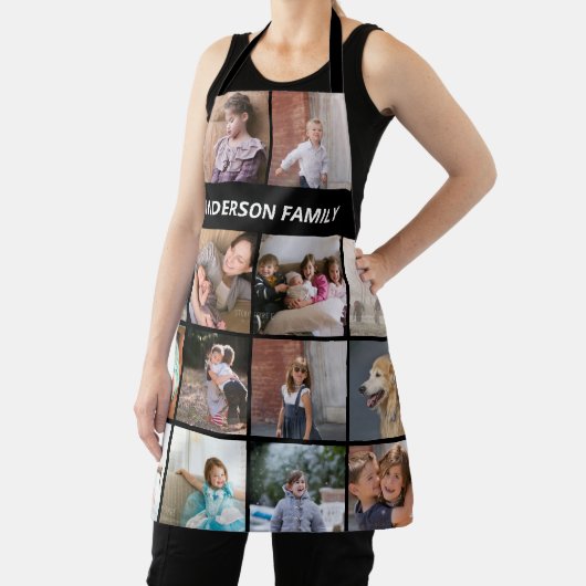 自分の家族の写真のコラージュと名前を黒にする エプロン (インサイチュ)